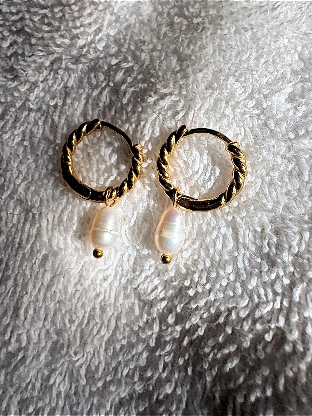 Gold-Tone Pearl Drop Hoop Earrings New